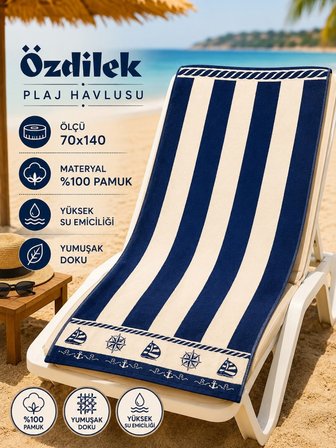 Özdilek 2li Set -Pusula Bordo Lacivert- Plaj Havlusu (70x140)