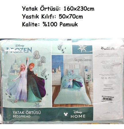 Özdilek Lisanslı Kapitoneli Pike %100 Pamuk Tek Kişilik Çocuk Yatak Örtüsü (160x230)-Frozen Leaves Mint