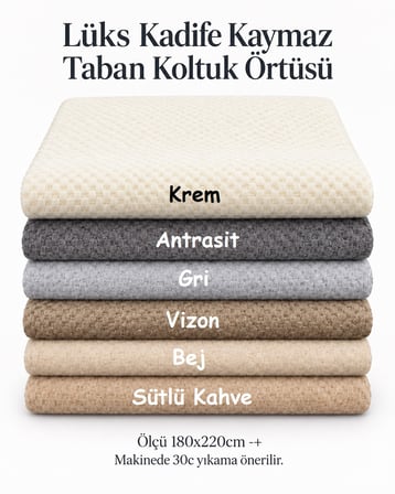 Lüks Kadife Dotlu Kaymaz Koltuk Örtüsü (180x220) - Bej