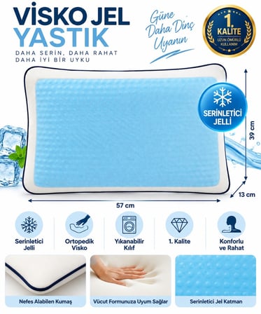 La Keyf Terletmeyen Ortopedik Yastık Serinleten Jelli 1.Kalite Visco Yastık (57x39x13)