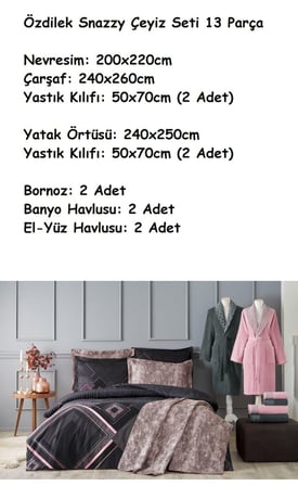 Özdilek 13 Parça-Snazzy Pudra Antrasit- Concept Çeyiz Seti (Günlük Yatak Örtülü)