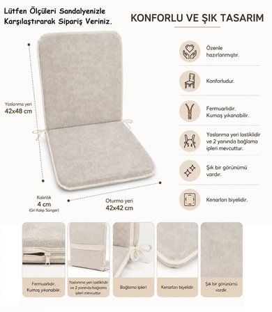 2 Adet Rattan Arkalıklı Sandalye Minderi (Kalınlık 4cm)-Primer Bej Yeni
