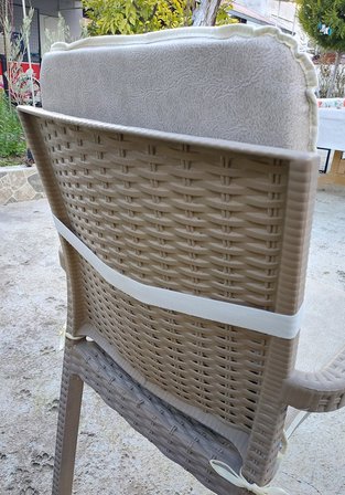 2 Adet Rattan Arkalıklı Sandalye Minderi (Kalınlık 4cm)-Primer Bej Yeni
