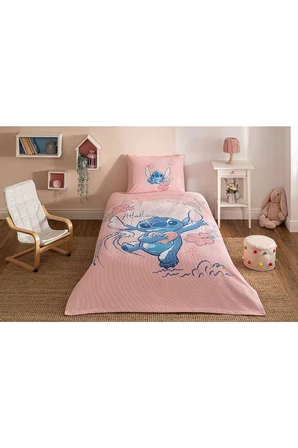 Özdilek Lisanslı Lastikli Çarşaflı Tek Kişilik Çocuk Pike Takımı-Stitch Aloha Pembe