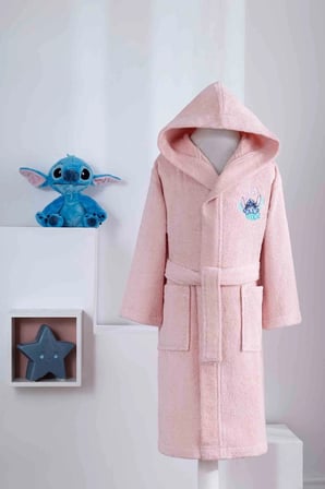 Özdilek Lisanslı Kapüşonlu Çocuk Bornozu 5/6 Yaş-Stitch Aloha Mercan