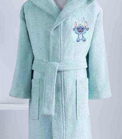 Özdilek Lisanslı Kapüşonlu Çocuk Bornozu 7/8 Yaş-Stitch P. Su Yeşili