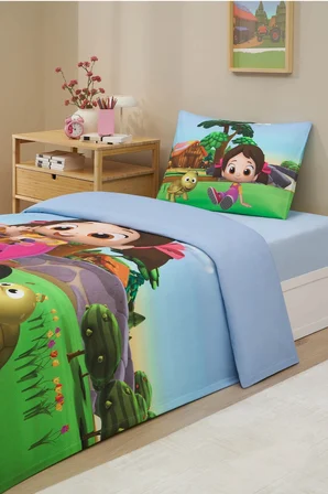 Özdilek Lisanslı Lastikli Çarşaflı Tek Kişilik Çocuk Pike Takımı-Niloya Tatilde Yeşil