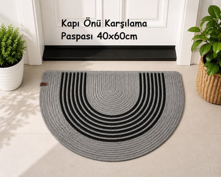 Jüt Hasır D Paspas, Kapı Önü Karşılama (40x60)-Gri Siyah Çizgili