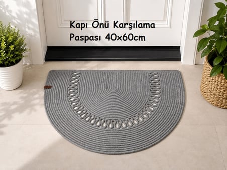 Jüt Hasır D Paspas, Kapı Önü Karşılama (40x60)-Gri Trikotlu
