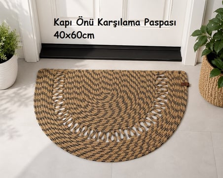 Jüt Hasır D Paspas, Kapı Önü Karşılama (40x60)-Bej Siyah Trikotlu