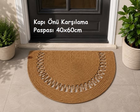 Jüt Hasır D Paspas, Kapı Önü Karşılama (40x60)-Bej Trikotlu