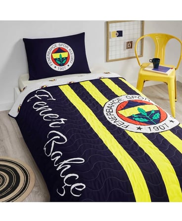 Taç Taraftar Lisanslı Pamuklu Tek Kişilik Yatak Örtüsü Seti (160x230)-Fenerbahçe Çubuklu