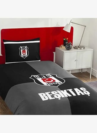 Taç Taraftar Lisanslı Ranforce Çarşafı Lastikli Tek Kişilik Nevresim Takımı-Beşiktaş Efsane 100