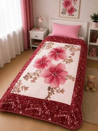 Aksu -Pembe Çiçek- Tek Kişilik Desenli Battaniye (155x215)