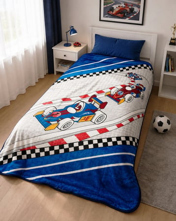 Aksu -Formula Racing Mavi- Tek Kişilik Çocuk Battaniye (155x215)