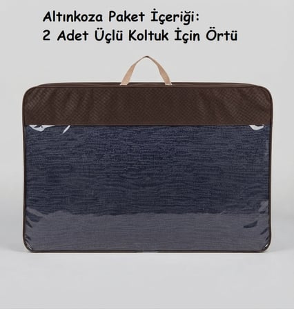Altınkoza Still Jakarlı Streç Maxi Koltuk Örtüsü (3+3)-İndigo