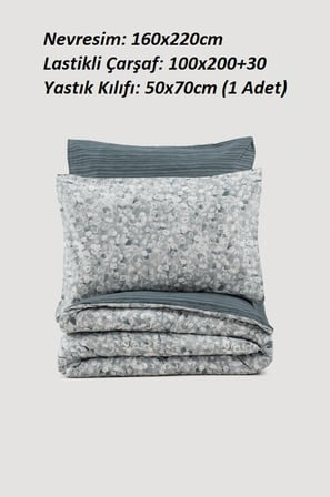 Cotton Box Rf Minimal -Molly Antrasit- Lastikli Çarşaflı Tek Kişilik Nevresim Takımı