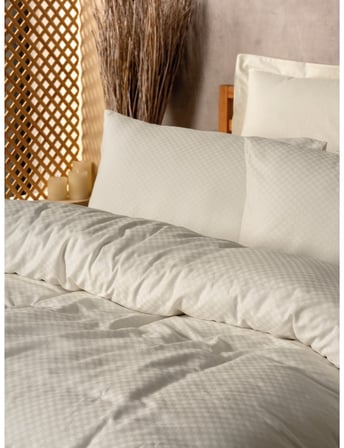 Cotton Box Rf Dual -Plaid Krem- Tek Kişilik Nevresim Takımı