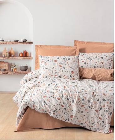 Cotton Box Rf Minimal -Oniks Karamel- Lastikli Çarşaflı Çift Kişilik Nevresim Takımı