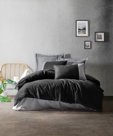 Cotton Box Rf Plain -Siyah Gri- Çift Kişilik Nevresim Takımı