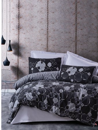 Cotton Box Rf Dark -Round Gri- Çift Kişilik Nevresim Takımı