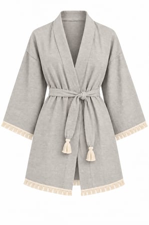 Kimono Müslin 2 Katlı Peştemal Bornoz (Beden L-XL) - Silver (Gri)