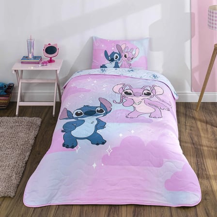 Taç Lisanslı Stitch Shiny Pamuklu Çocuk Yatak Örtüsü Seti (160x230)