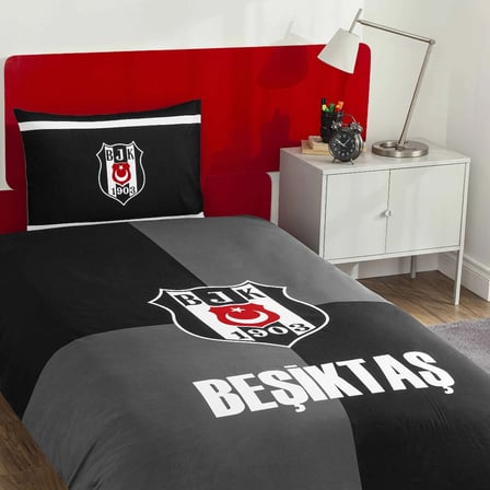 Taç Taraftar Lisanslı Ranforce Çarşafı Lastikli Tek Kişilik Nevresim Takımı-Beşiktaş Efsane (120lik Çarşaf)