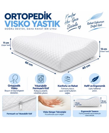 Rehome -2li Set- Visco Boyun Destekli Ortopedik Yastık (60x40x11-13cm)