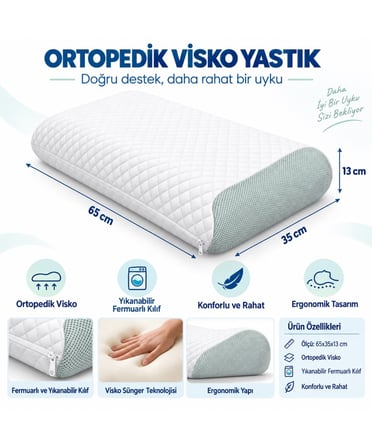 Rehome -2li Set- Visco Tombul Ortopedik Yastık (65x35x13cm)