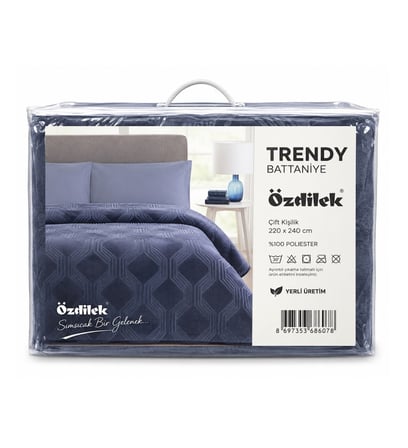 Özdilek Trendy Embos Çift Kişilik Battaniye (220x240)-Art Deco Çin Mavisi Yeni