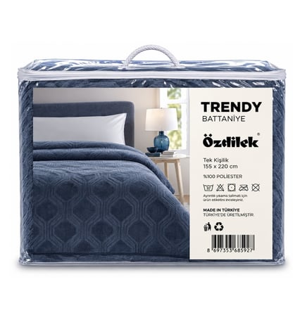 Özdilek Trendy Embos Tek Kişilik Battaniye (155x220)-Art Deco Çin Mavisi Yeni