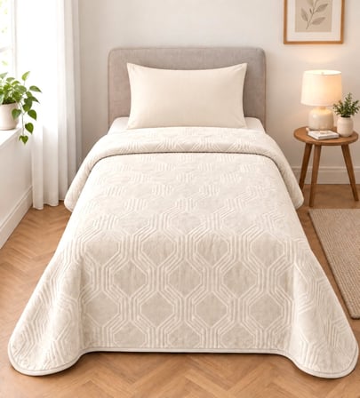 Özdilek Trendy Embos Tek Kişilik Battaniye(155x220)-Art Deco Krem Yeni