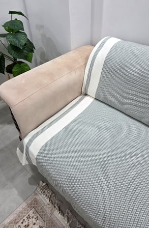 Özdilek Pamuklu Kaymaz Zigzag Koltuk Örtüsü (170x210) - Haki Yeşili