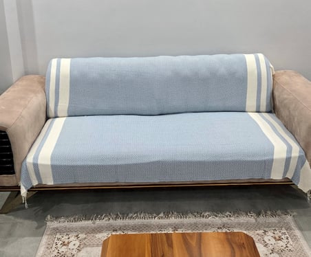 Özdilek Pamuklu Kaymaz Zigzag Koltuk Örtüsü (170x210) - İndigo