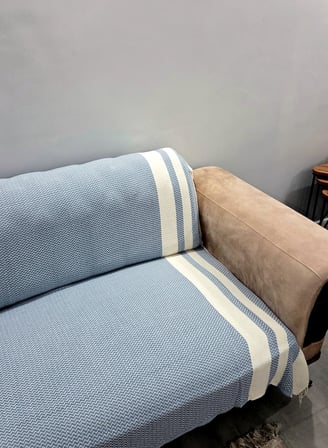 Özdilek Pamuklu Kaymaz Zigzag Koltuk Örtüsü (170x210) - İndigo