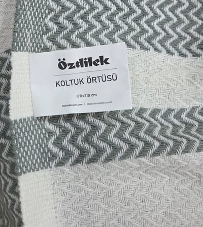 Özdilek Pamuklu Kaymaz Zigzag Koltuk Örtüsü (3+3) - Haki Yeşili