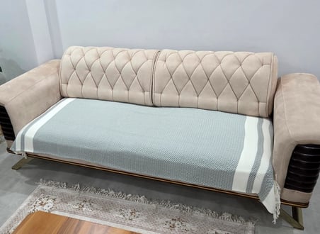 Özdilek 2 Adet Pamuklu Oturma Yerini Örten Zigzag Koltuk Örtüsü (80x210) - Haki Yeşili