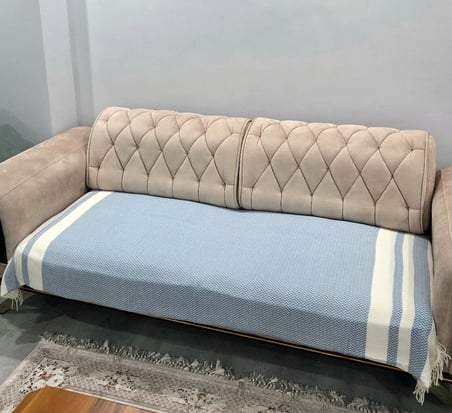 Özdilek 2 Adet Pamuklu Oturma Yerini Örten Zigzag Koltuk Örtüsü (80x210) - İndigo