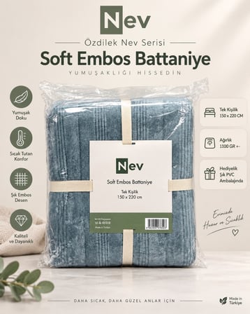 Özdilek Nev Serisi Soft Embos Tek Kişilik Battaniye (150x220) - Atlantik Yeşil