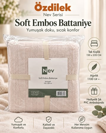 Özdilek Nev Serisi Soft Embos Tek Kişilik Battaniye (150x220) - Kemik