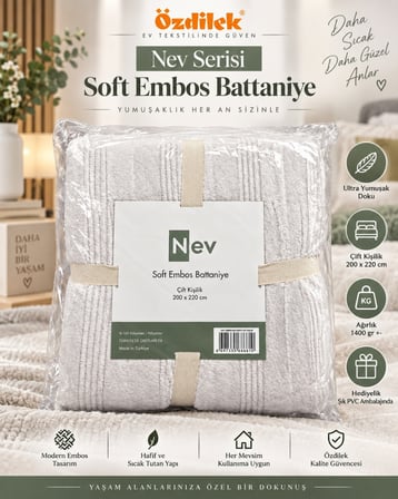 Özdilek Nev Serisi Soft Embos Çift Kişilik Battaniye (200x220) - Gri
