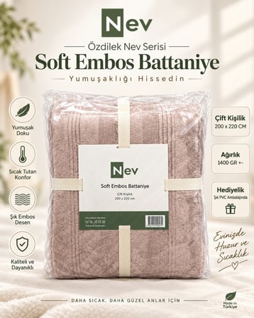 Özdilek Nev Serisi Soft Embos Çift Kişilik Battaniye (200x220) - Sıcak Kahve