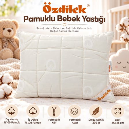 Özdilek Doğal %100 Pamuk Bebek Yastık+Yorgan Seti