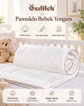 Özdilek Doğal %100 Pamuk Bebek Yastık+Yorgan Seti