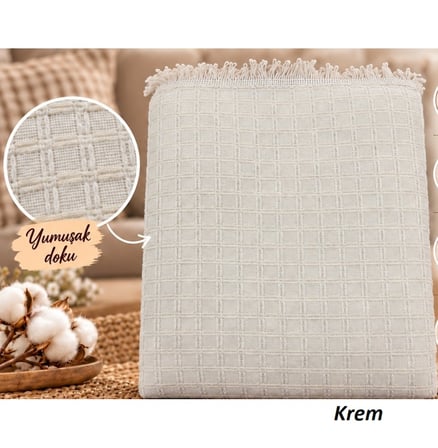 Yeni Nesil Penyeli Pamuklu Maxi Boy Kolları Kapatan Kaymaz Koltuk Örtüsü (170x300) - Krem