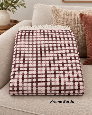 Yeni Nesil Penyeli Pamuklu Maxi Boy Kolları Kapatan Kaymaz Koltuk Örtüsü (170x300) - Kreme Bordo