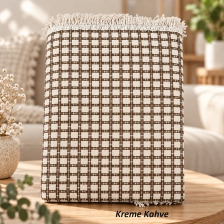 Yeni Nesil Penyeli Pamuklu Maxi Boy Kolları Kapatan Kaymaz Koltuk Örtüsü (170x300) - Kreme Kahve