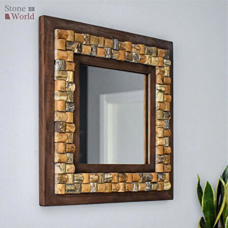 Wicker Mistik Traverten Dekoratif Ayna – 40×40 cm