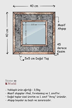 Scratch Mistik Traverten Dekoratif Ayna – 40×40 cm